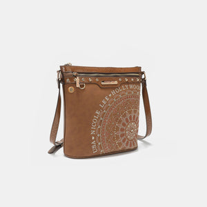 Nicole Lee USA Metallic Stitching Embroidery Inlaid Rhinestone Crossbody Bag-Teresa's Fashionista LLC