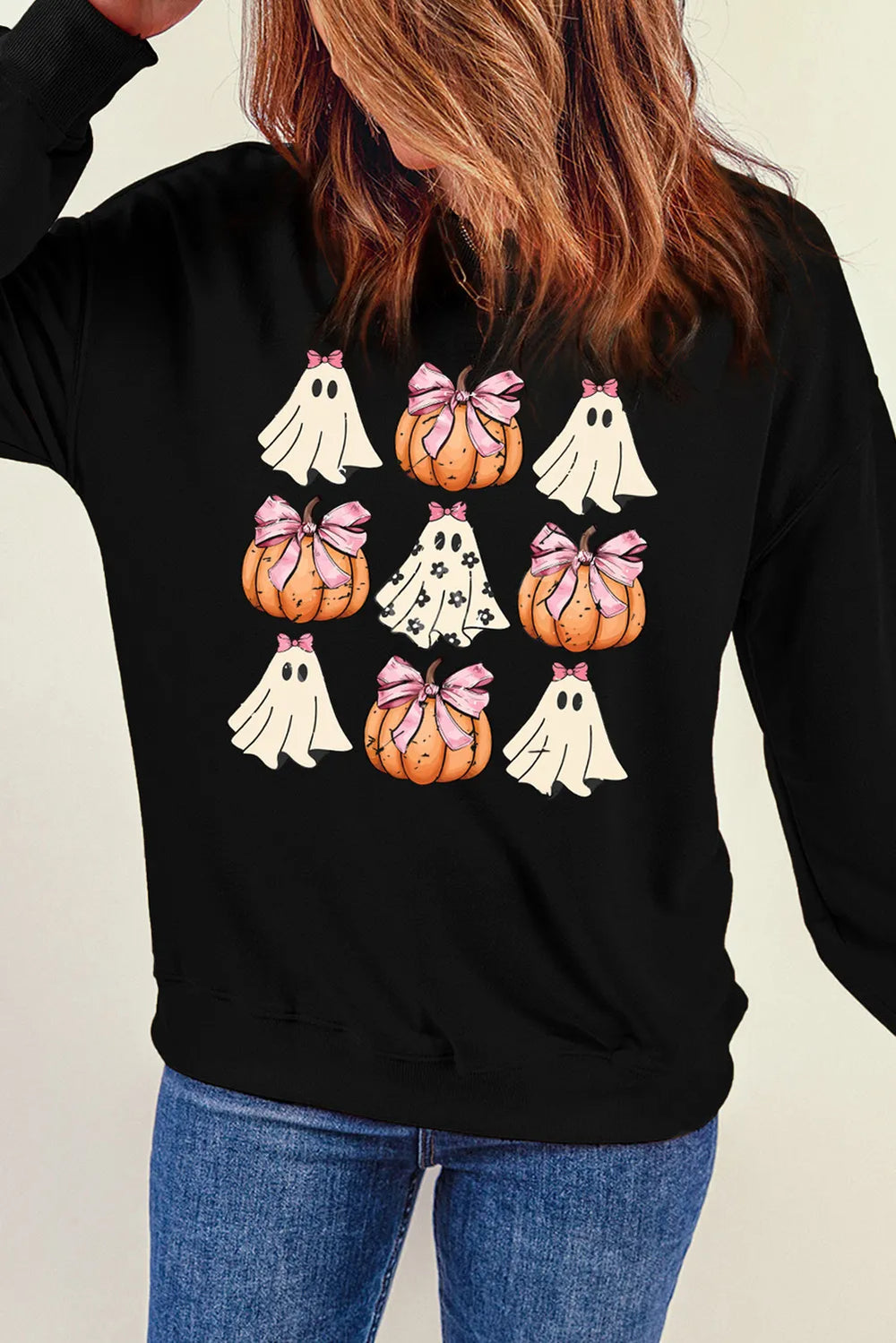 Pumpkin & Ghost Round Neck Long Sleeve Sweatshirt - Teresa's Fashionista LLC
