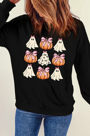 Pumpkin & Ghost Round Neck Long Sleeve Sweatshirt - Teresa's Fashionista LLC