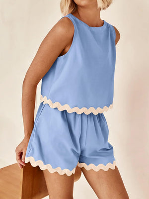 Contrast Trim Sleeveless Top and Shorts Set-Teresa's Fashionista LLC