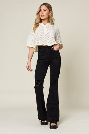 Judy Blue Full Size High Waist Distressed Flare Jeans-Teresa's Fashionista LLC