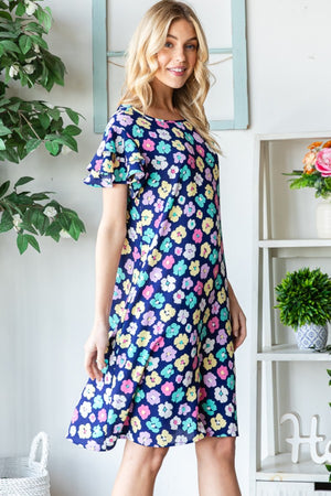 Heimish Full Size Floral Ruffled Short Sleeve Dress with Pockets-Teresa's Fashionista LLC