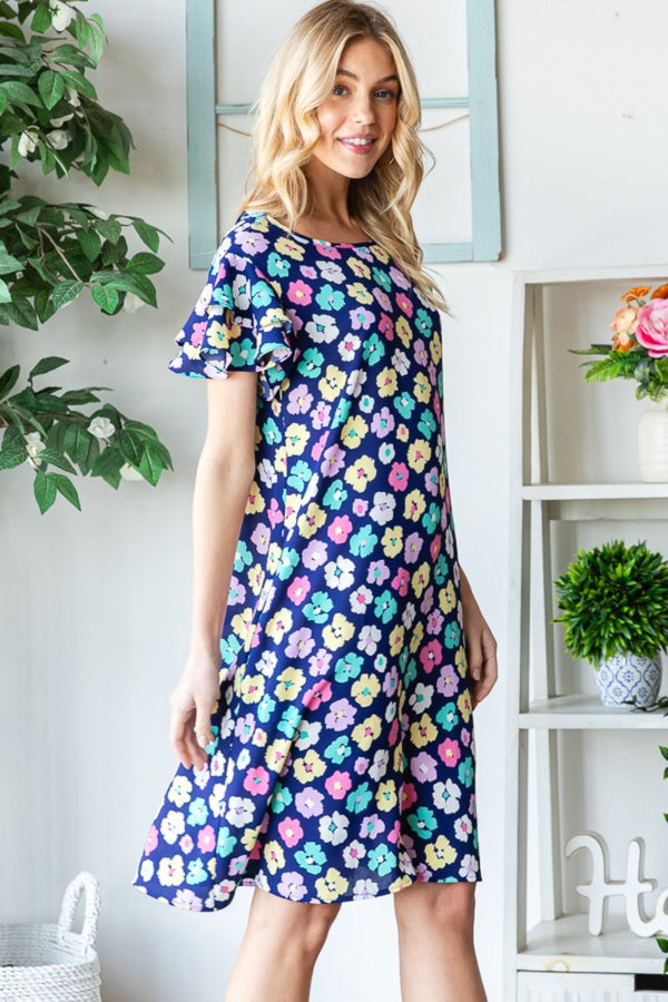 Heimish Full Size Floral Ruffled Short Sleeve Dress with Pockets-Teresa's Fashionista LLC
