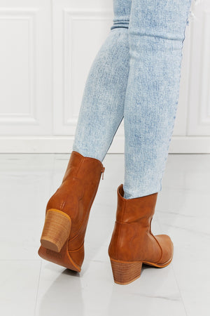 MMShoes Watertower Town Faux Leather Western Ankle Boots in Ochre-Teresa's Fashionista LLC