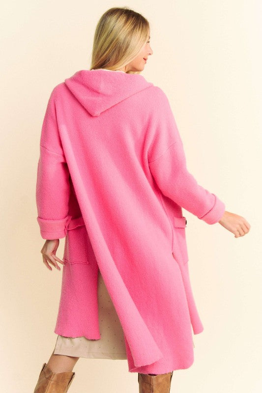 Davi & Dani Side Slit Button Up Hooded Cardigan - Teresa's Fashionista LLC