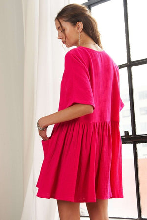ADORA V-Neck Half Sleeve Dress with Pockets - Teresa's Fashionista LLC