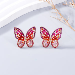 Alloy Inlaid Rhinestone Butterfly Earrings-Teresa's Fashionista LLC