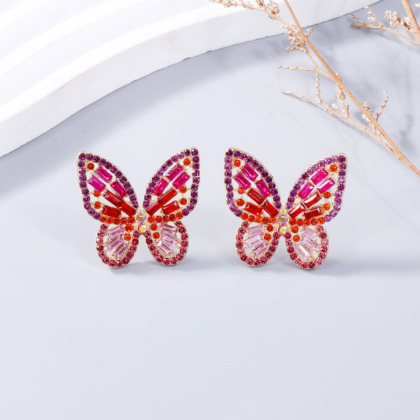 Alloy Inlaid Rhinestone Butterfly Earrings-Teresa's Fashionista LLC