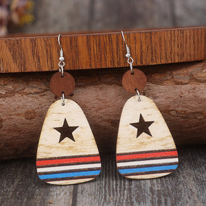 Cutout Star & Stripes Wooden Dangle Earrings-Teresa's Fashionista LLC