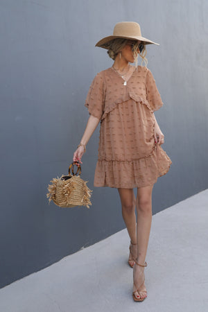 Swiss Dot V-Neck Flutter Sleeve Mini Dress-Teresa's Fashionista LLC