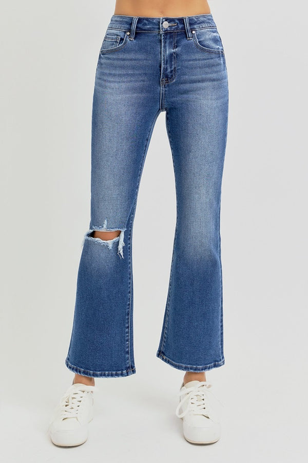 RISEN Full Size Distressed High Rise Crop Flare Jeans - Teresa's Fashionista LLC