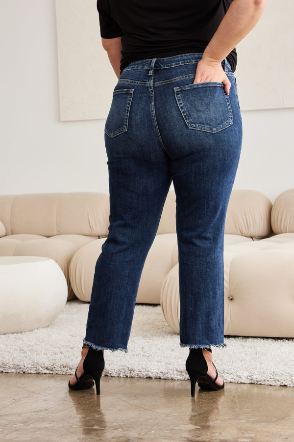 RFM Crop Dylan Full Size Tummy Control Distressed High Waist Raw Hem Jeans-Teresa's Fashionista LLC