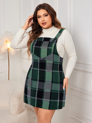 Honey Plus Size Plaid Wide Strap Overall Dress - Teresa's Fashionista LLC