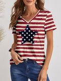 Striped V-Neck Short Sleeve T-Shirt-Teresa's Fashionista LLC