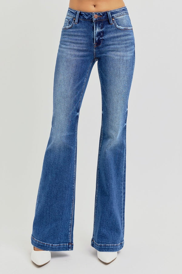 RISEN Full Size Low Rise Flare Jeans with Pockets - Teresa's Fashionista LLC