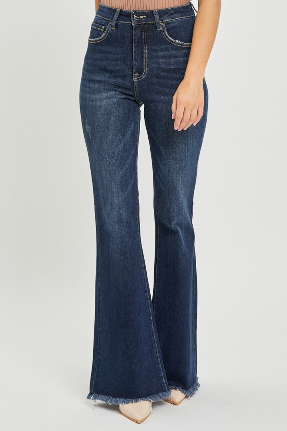 RISEN High Waist Raw Hem Flare Jeans - Teresa's Fashionista LLC