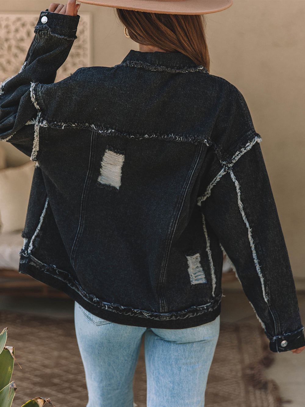 Button Up Raw Hem Distressed Denim Jacket-Teresa's Fashionista LLC