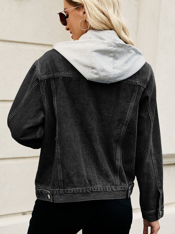 Drawstring Hooded Button Up Denim Jacket-Teresa's Fashionista LLC