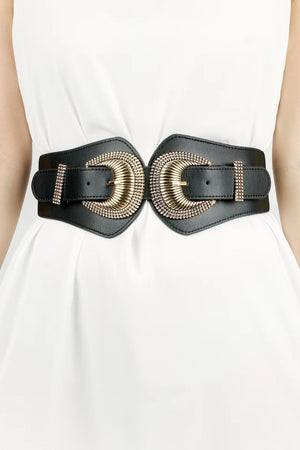Shell Double Buckle Elastic Wide Belt-Teresa's Fashionista LLC