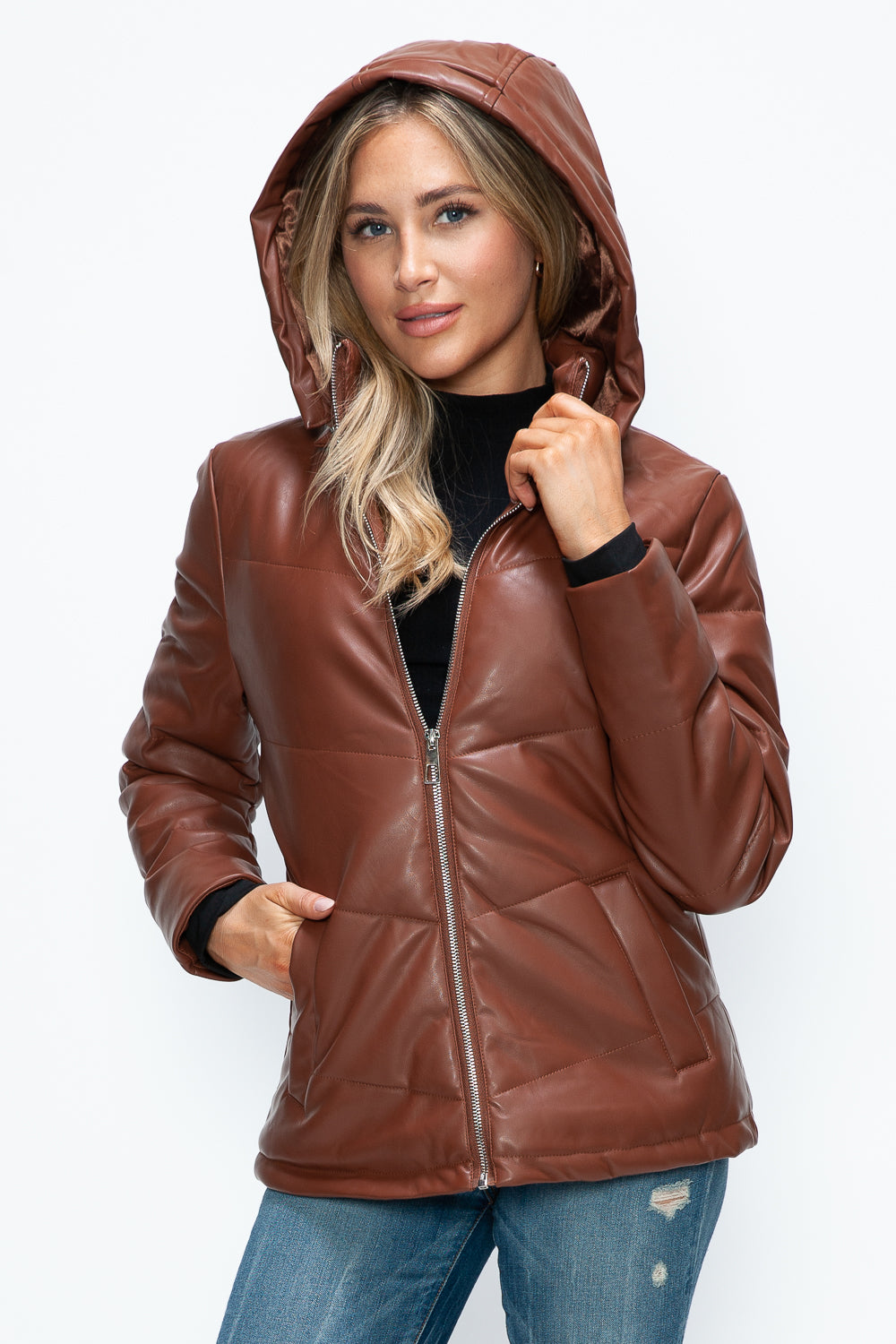 How Dare U Pocketed Zip Up Puffer Jacket with Removable Hood - Teresa's Fashionista LLC