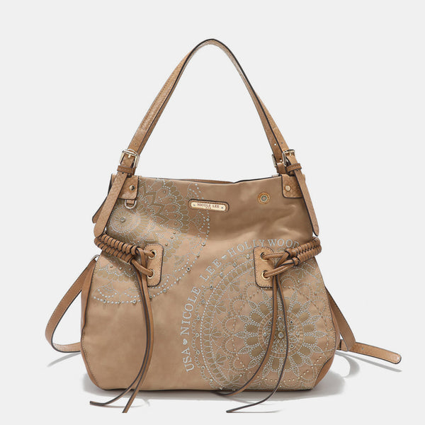 Nicole Lee USA Side Braided Tassel Inlaid Rhinestone Embroidery Hobo Bag-Teresa's Fashionista LLC