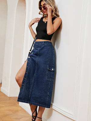 Button Down Denim Skirt-Teresa's Fashionista LLC