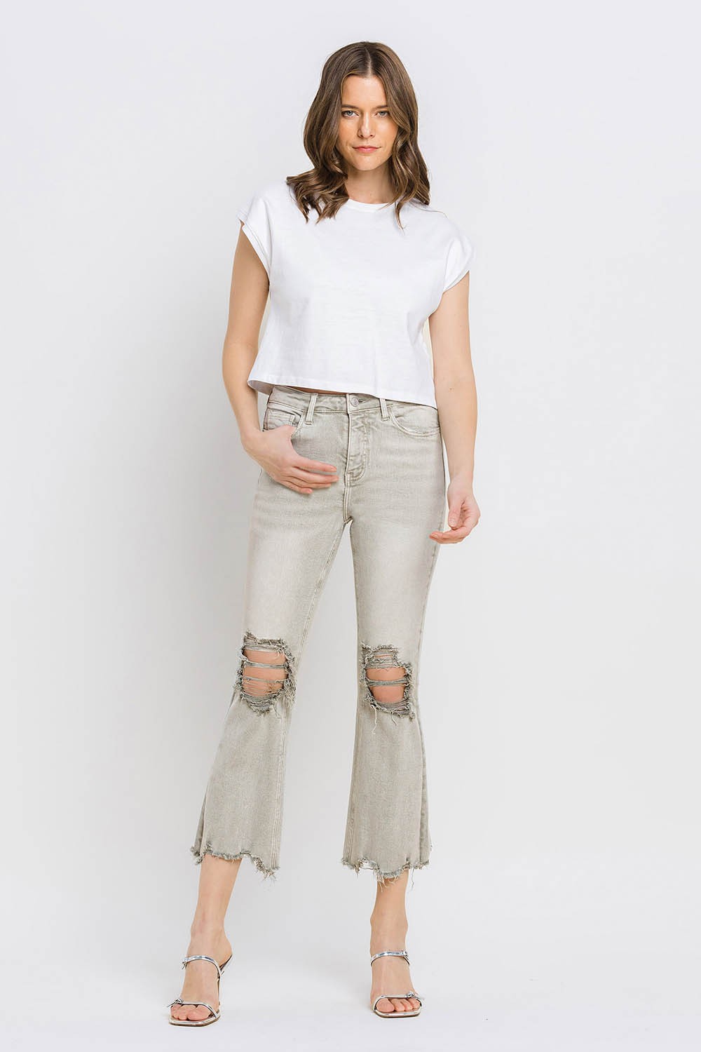 Lovervet Distressed Raw Hem Cropped Flare Jeans - Teresa's Fashionista LLC