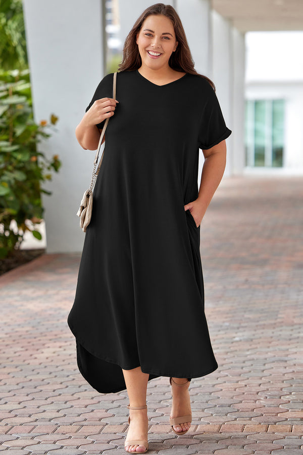 Plus Size V-Neck Short Sleeve Maxi Dress-Teresa's Fashionista LLC