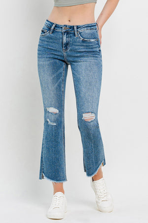Vervet by Flying Monkey Full Size Mid Rise Distressed Cropped Flare Jeans-Teresa's Fashionista LLC