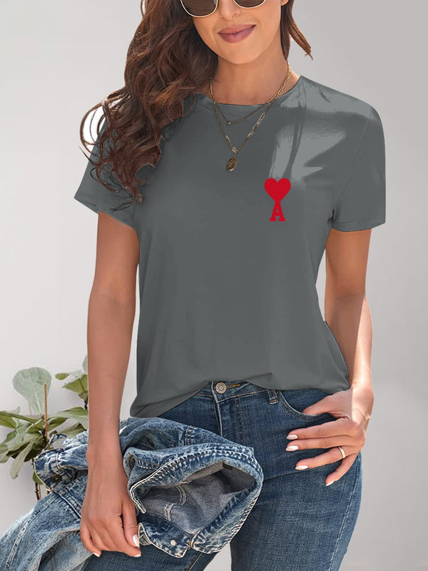 Heart Round Neck Short Sleeve T-Shirt-Teresa's Fashionista LLC