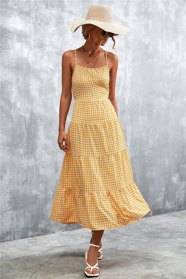Plaid Square Neck Midi Cami Dress-Teresa's Fashionista LLC