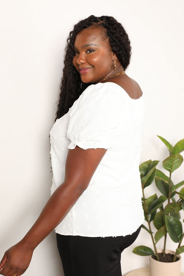 Swiss Dot Puff Sleeve Square Neck Blouse-Teresa's Fashionista LLC