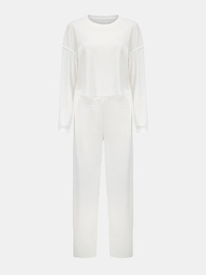 Waffle-Knit Round Neck Top and Pants Set-Teresa's Fashionista LLC