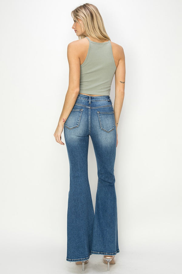 RISEN Full Size High Rise Front Seam Detailed Flare Jeans-Teresa's Fashionista LLC