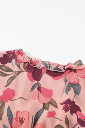 Floral Frill Trim Flounce Sleeve Plunge Maxi Dress-Teresa's Fashionista LLC