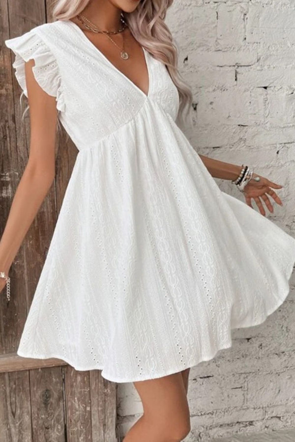 Eyelet Ruffled Cap Sleeve Mini Dress-Teresa's Fashionista LLC
