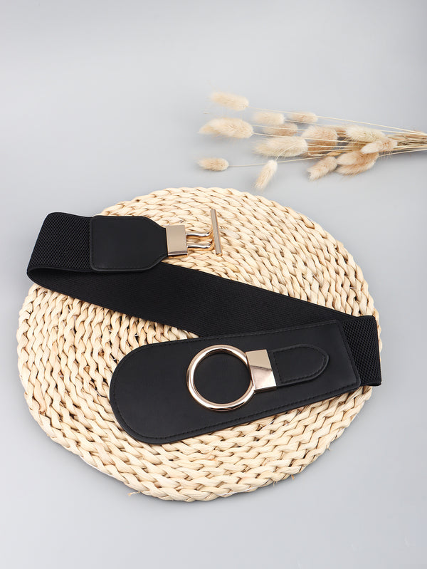 PU Elastic Wide Belt with Alloy Buckle-Teresa's Fashionista LLC
