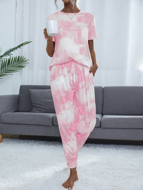 Tie-Dye Round Neck Short Sleeve Top and Pants-Teresa's Fashionista LLC