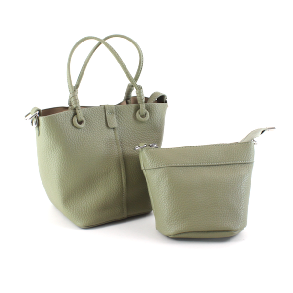 P25018 2-in-1 Small Microfiber Leather Tote w/Crossbody Bag