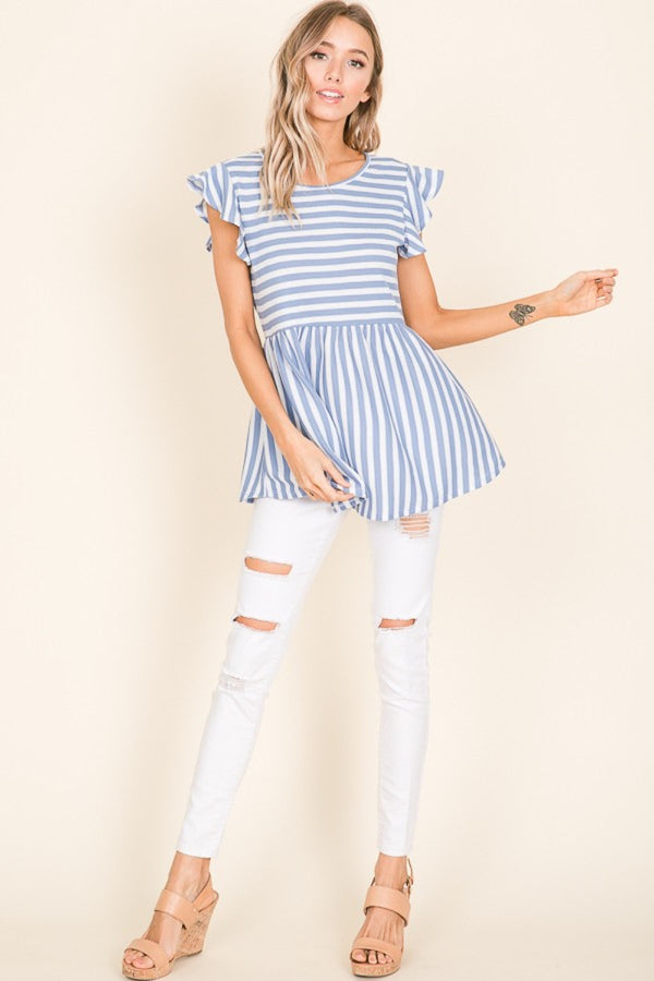 BOMBOM Striped Round Neck Blouse-Teresa's Fashionista LLC