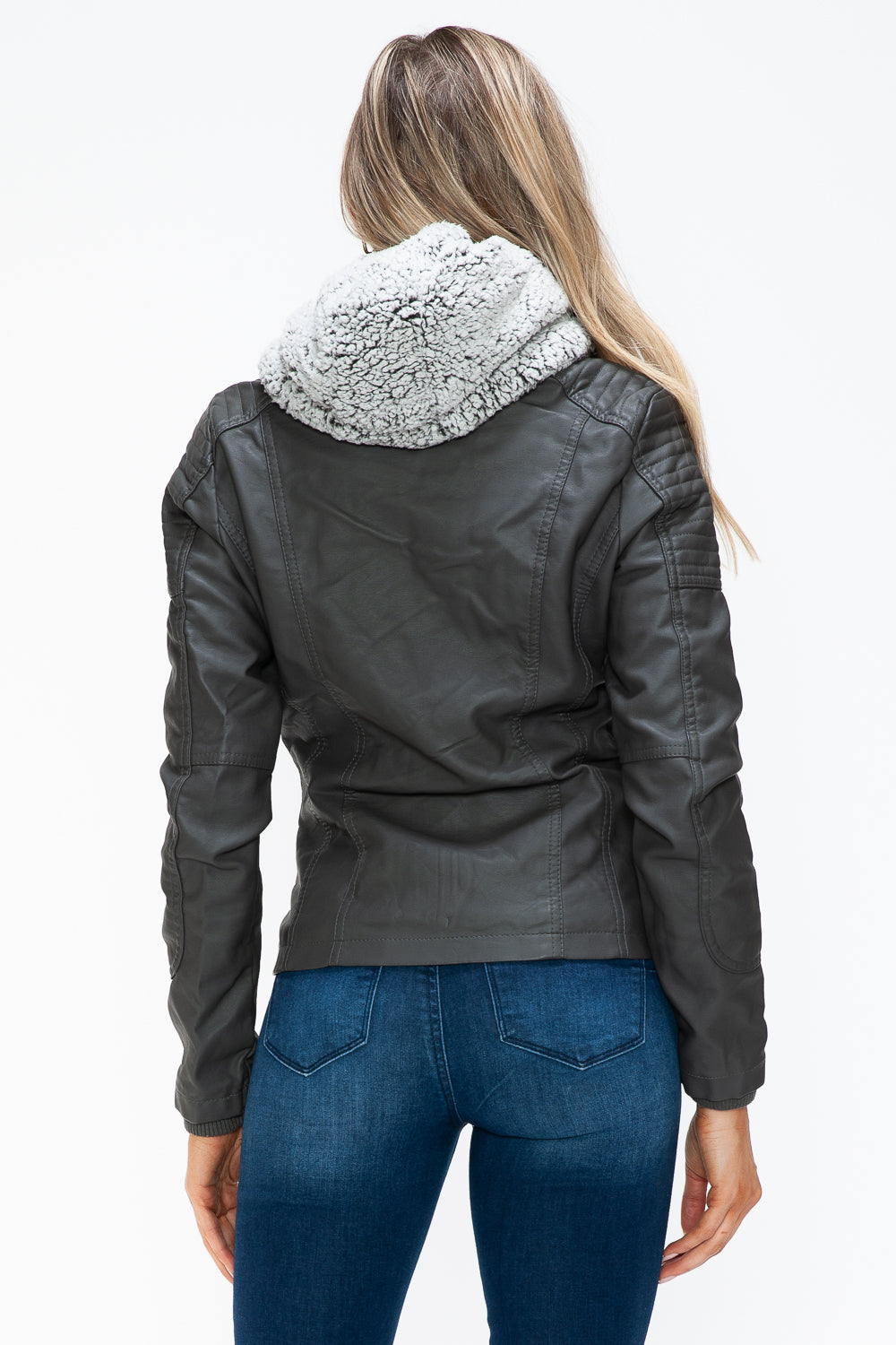 YMI Removable Faux Layered Multi-Pocket Jacket with Fuzzy Hood - Teresa's Fashionista LLC