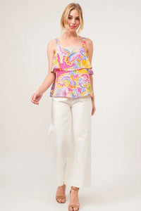 And The Why Square Neck Tiered Paisley Printed Top