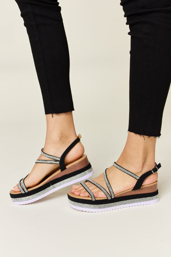 Forever Link Rhinestone Strappy Wedge Sandals-Teresa's Fashionista LLC