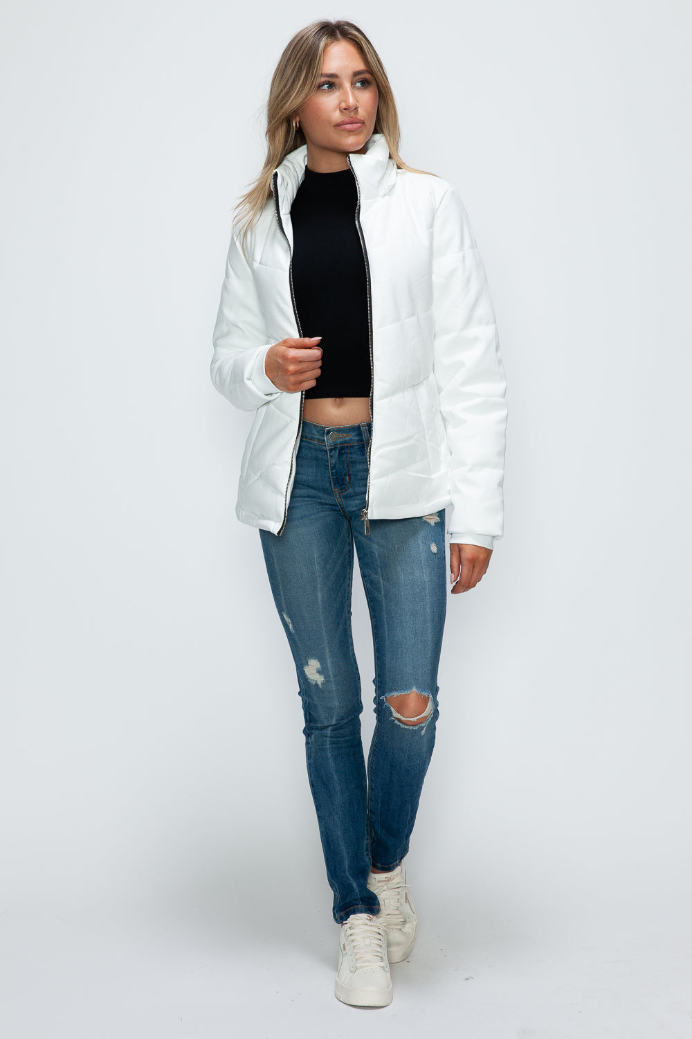 How Dare U Pocketed Zip Up Puffer Jacket with Removable Hood - Teresa's Fashionista LLC
