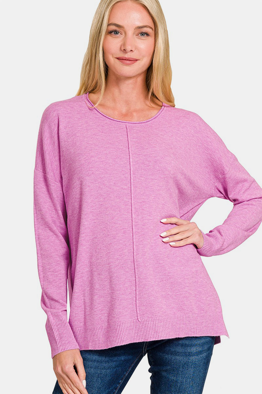 Zenana Front Seam Round Neck Sweater - Teresa's Fashionista LLC