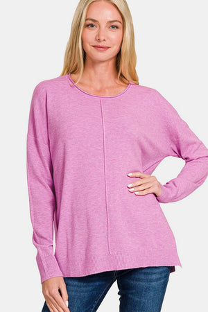 Zenana Front Seam Round Neck Sweater - Teresa's Fashionista LLC