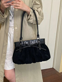 Bow-Decorated Ruched Shoulder Bag