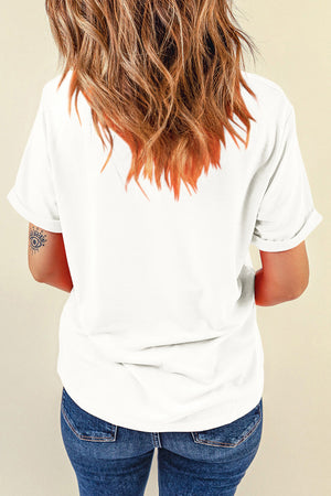 AMERICA Round Neck Short Sleeve T-Shirt, basic style, polyester-cotton blend, back view.