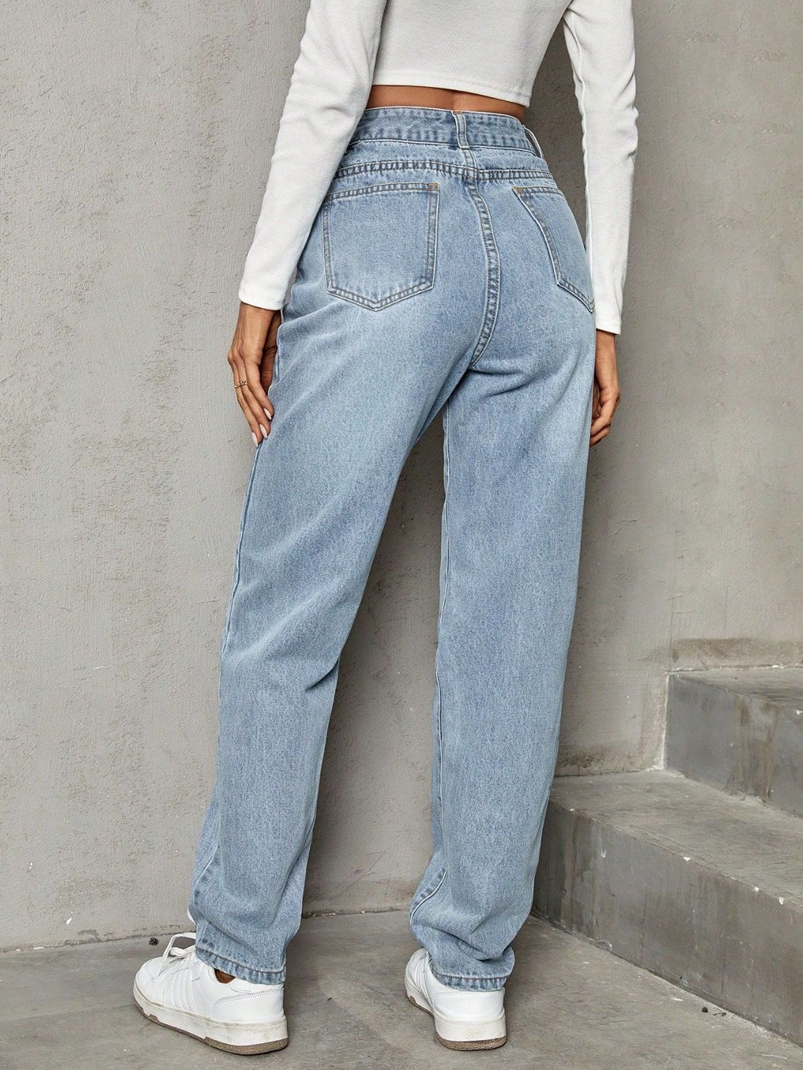 Asymmetric Waist Jeans with Pockets - Teresa's Fashionista LLC