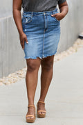 RISEN Amelia Full Size Denim Mini Skirt-Teresa's Fashionista LLC